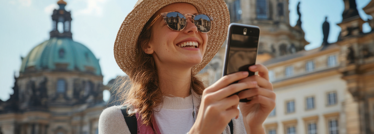 Vrouwelijke toerist legt herinneringen vast met mobiele telefoon